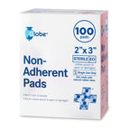 Globe Sterile Non-Adherent Pads, (100-Pack), 2    x 3    Non-Adhesive Wound Dressing. Highly Absorbent & Non-Stick, Painless Rem