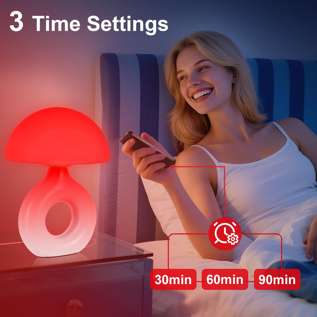 LemSen Red Light Lamp for Sleep, 670nm Deep Sleep Red Night Light - 4 Color and 5 Dimmable, Remote Control with 30-90min Timer,