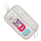 COSHAYSOO Clear MEDS Bag Medicine Zipper Pouch with Preppy Chenille Letter Patch, Small Medication Drug Pills Travel Storage Cas