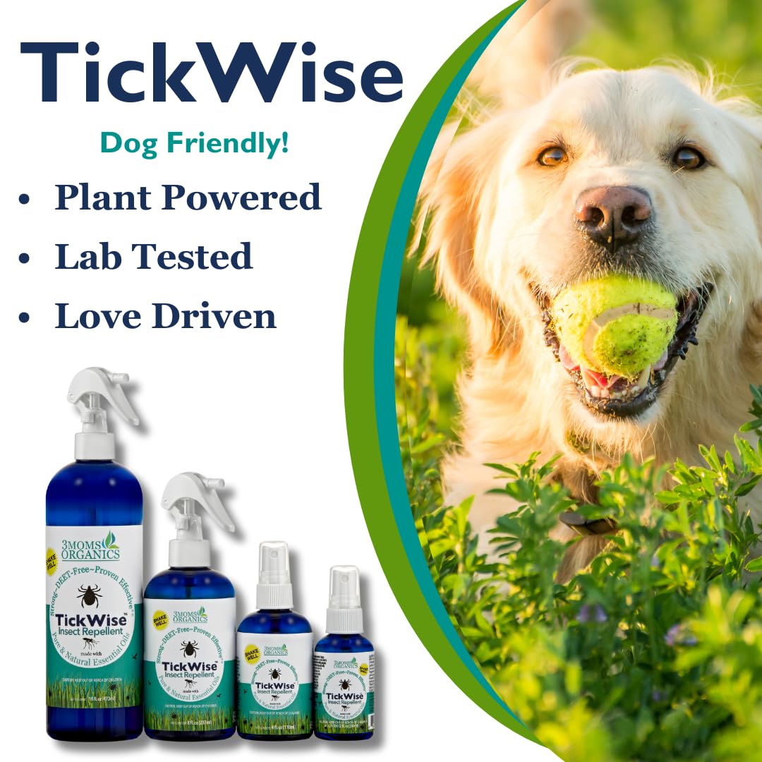 3 Moms Organics, TickWise 8oz Extra Strength Double Whammy 2-Pack - DEET- Free, Tick and Insect Repellent, Plant Based Essential