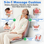 BWPIWPR Shiatsu Massage Cushion for Neck and Back with Heat - 4D Kneading, Vibration for Muscle Relief, Dual-Neck Design, Adjust