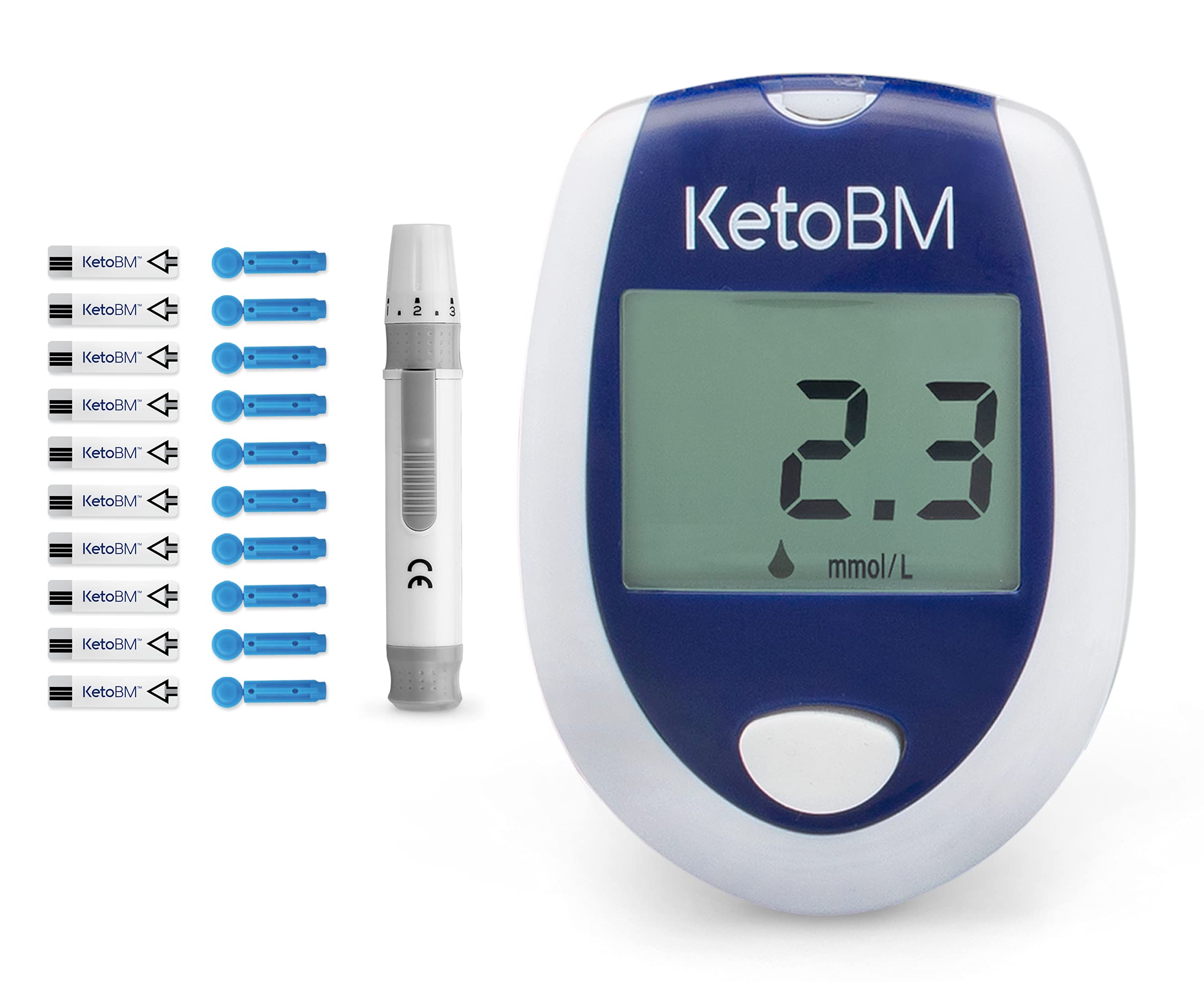 KetoBM Blood Ketone Meter Kit for Keto Diet Testing - Complete Ketone Test Kit with Ketone Monitor, Keto Strips, Lancing Device 