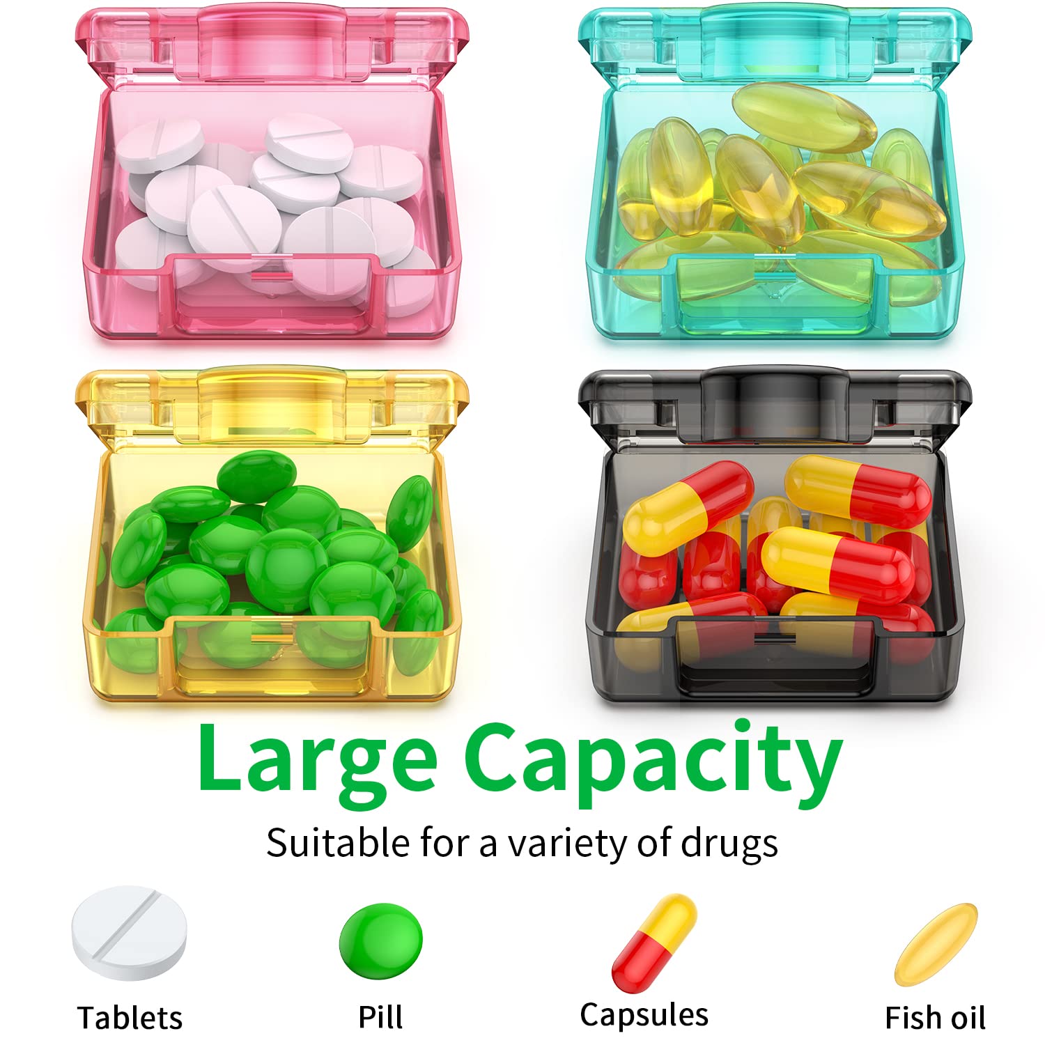 Small Pill Box 8 pcs,Cute Travel Pill Organizer Case Mini Tiny Clear Plastic Storage Containers Portable for Pocket Purse