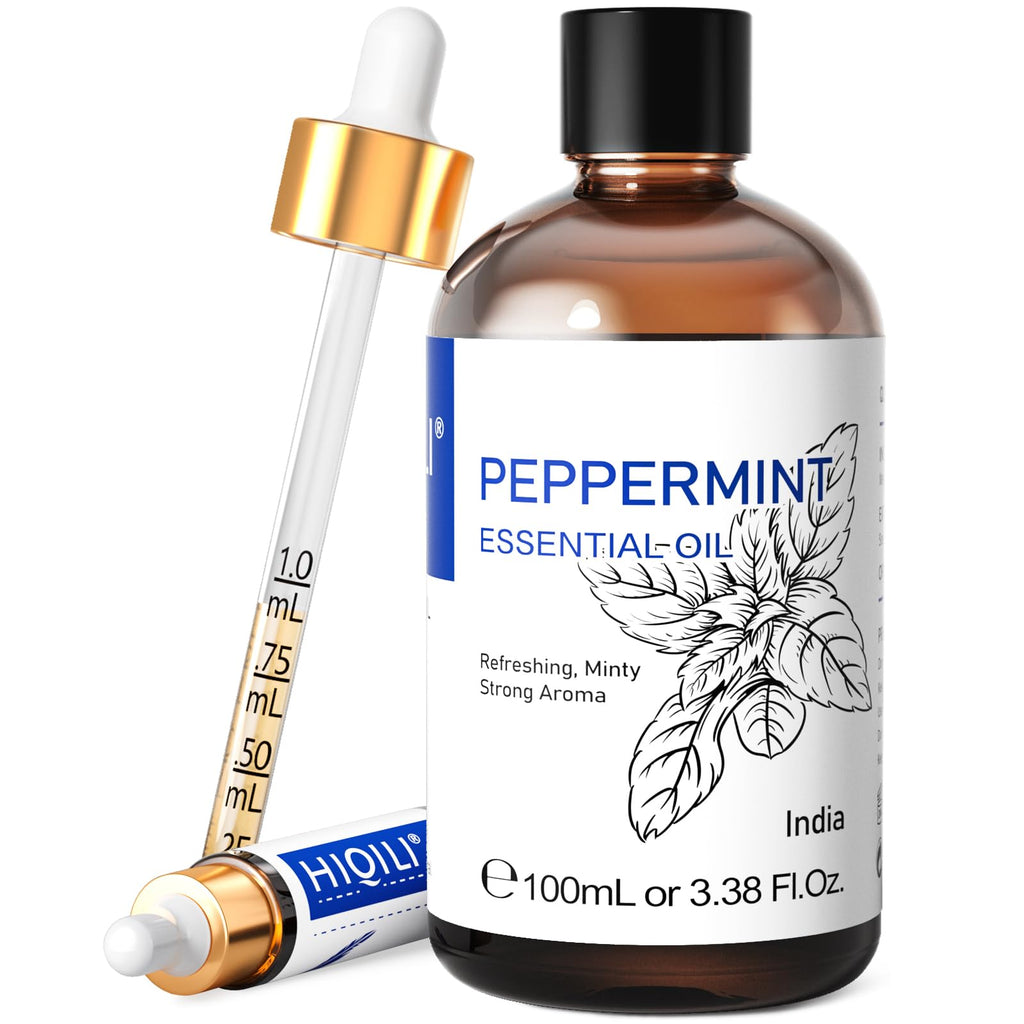 HIQILI 100ML Peppermint Oil, for Homemade Spray, Diffuser, 100% Pure Natural 3.38 Fl Oz