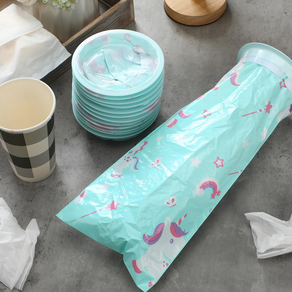 TrelaCo 50 Pack Kids Vomit Bags Disposable Nausea Emesis Travel Bags with Cute Unicorn 1000 ml Leak Proof Self Sealing for Motio