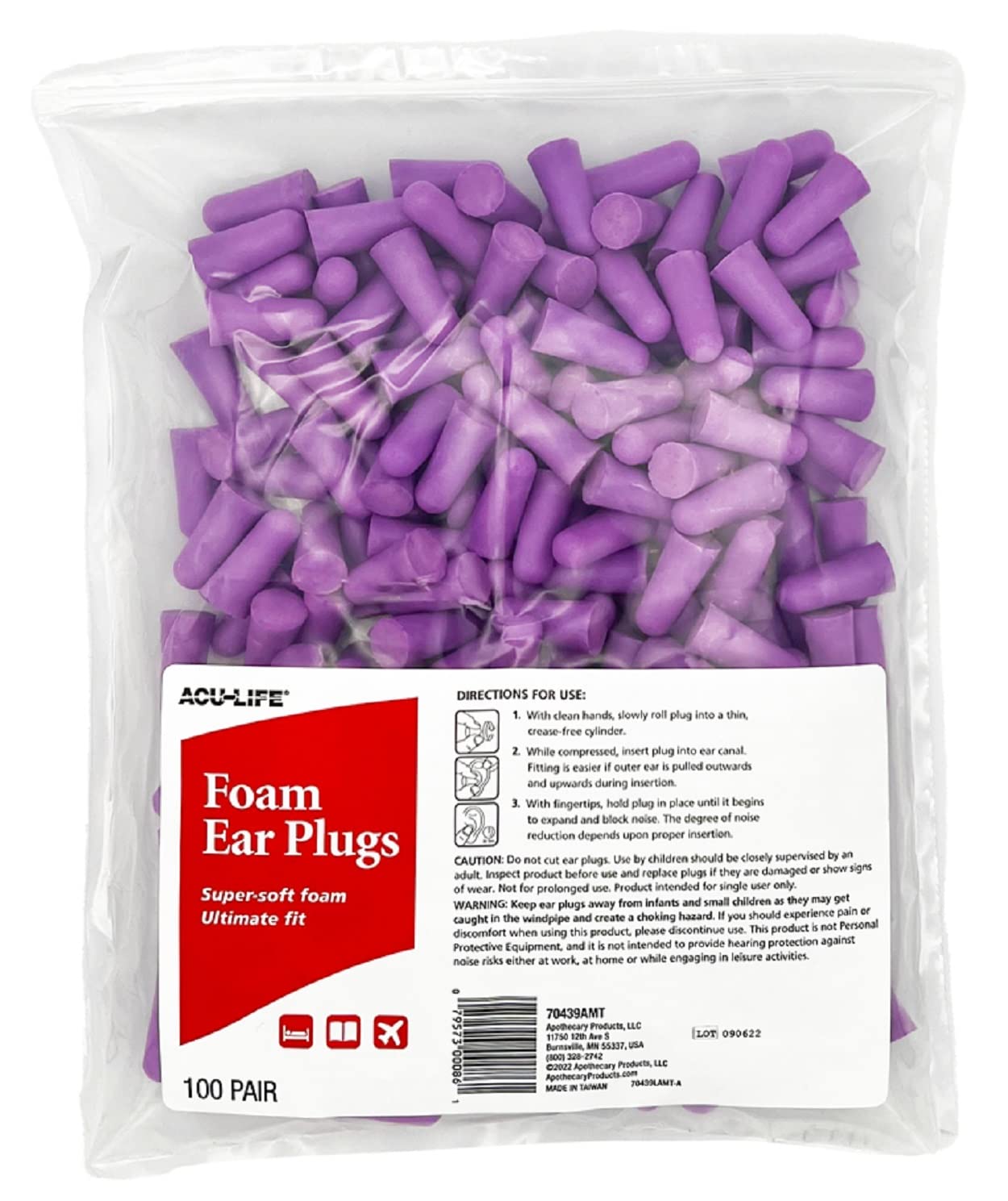 Acu-Life Foam Ear Plugs (100 Pair), Super-Soft Ear Plugs for Sleeping, Snoring, Noise, Ideal for Studying and Traveling, Ultimat
