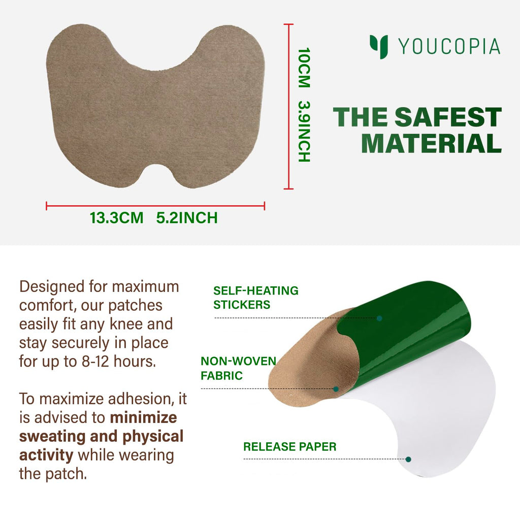 YOUCOPIA Knee Relief Heat Patches: 36 Count Natural Herbal Relieving Plaster for Long Lasting Muscle and Joint Relief - Mugwort