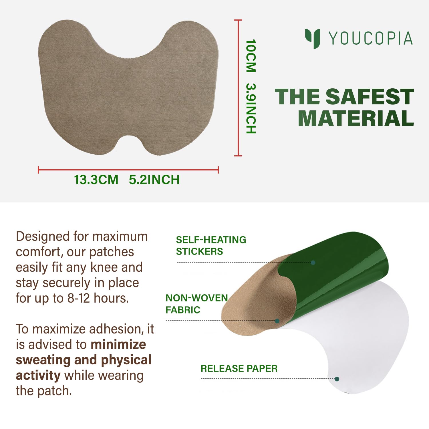YOUCOPIA Knee Relief Heat Patches: 36 Count Natural Herbal Relieving Plaster for Long Lasting Muscle and Joint Relief - Mugwort