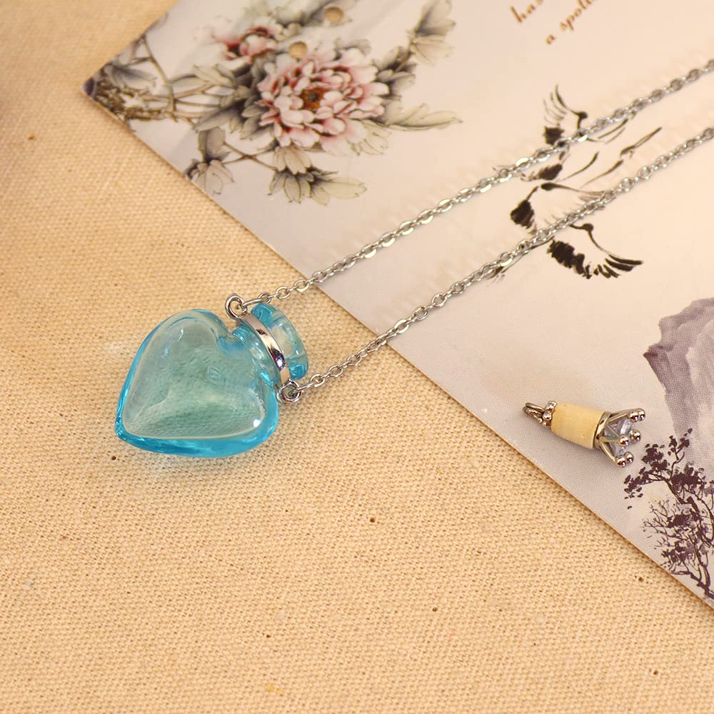 1PC 1PC Colorful Heart Vial Perfume Bottle Necklaces Stainless Steel Chain Make a Wish Aroma Essential Oil Diffuser Pendant neck