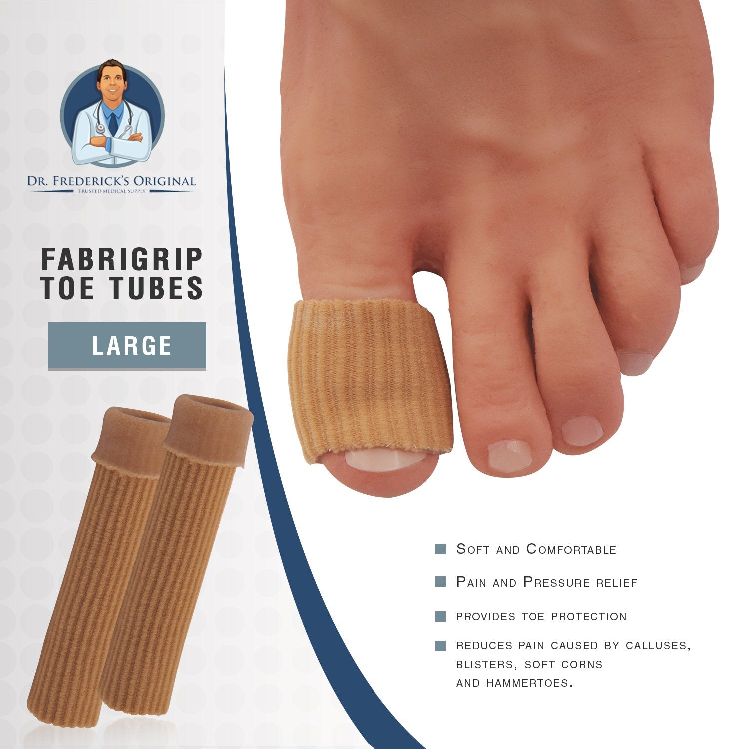 Dr. Frederick's Original Fabrigrip Toe Protectors - 2 Multiple-Use Pieces - Toe Covers to Prevent Blisters, Cushion Bunions, Mor