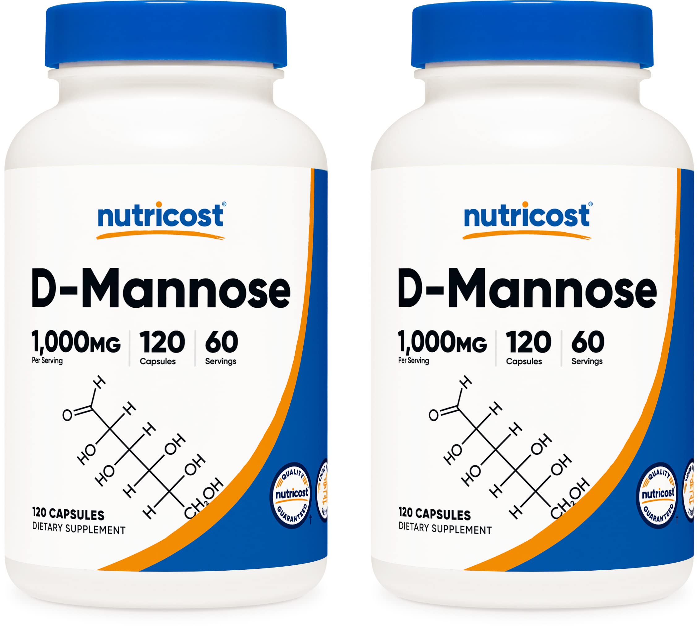 Nutricost D-Mannose 500 mg, 120 Caps (2 Bottles) - 1000mg Per Serving, Non-GMO and Gluten Free
