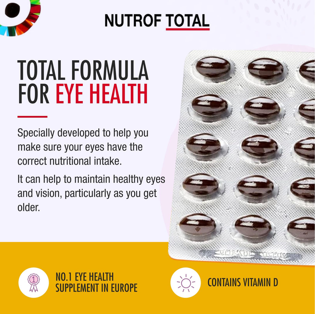 Nutrof Total Capsules - Eye Health Supplement with Lutein, Zeaxanthin, Omega 3, and Antioxidants | Essential Nutrients for Optim