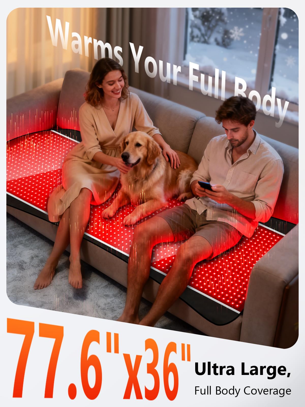 77.6 x 36 Red Light Therapy Mat for Body, 1408 LEDs (660nm& 850nm) Tri-Chip Dual Wavelength Infrared Red Light Blanket Pad, 5 Mo
