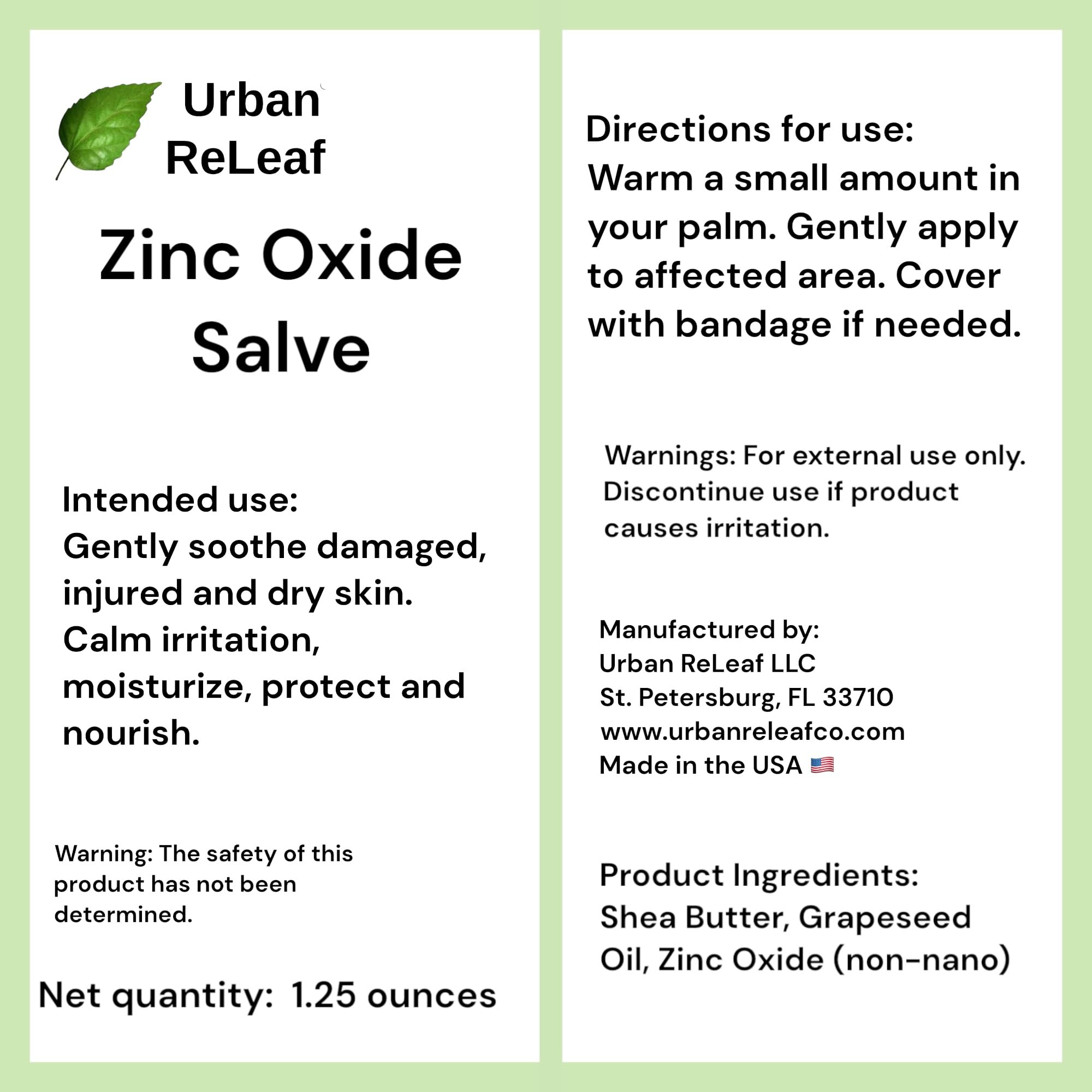 Urban ReLeaf Zinc Oxide Salve ! Gently Soothe & Protect Damaged, Injured & Dry Skin! First Aid, Burns, Rashes, Scrapes! Deeply H