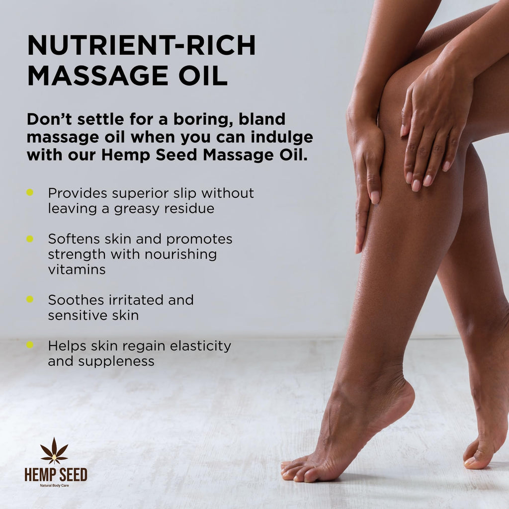 Hemp Seed Massage & Body Oil, Lavender Scent - 8 fl. oz. - Nourishing, Moisturizing Massage Oil - Hemp Seed, Apricot, Grapeseed