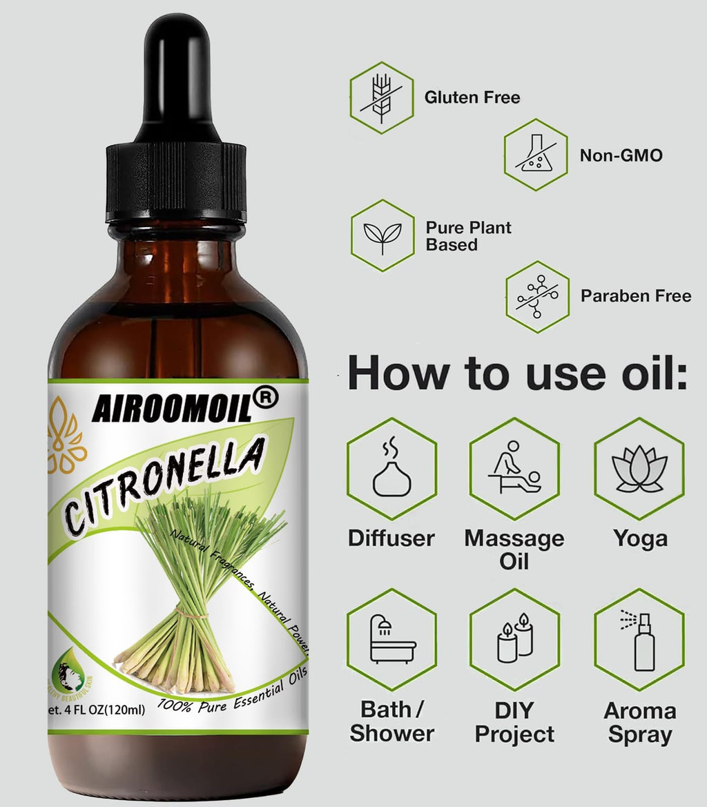 Pure Citronella Essential Oil Natural Aromatherapy Spray for Indoor & Outdoor Use Fragrance Home Use Diffuser Skin Candle Soap M