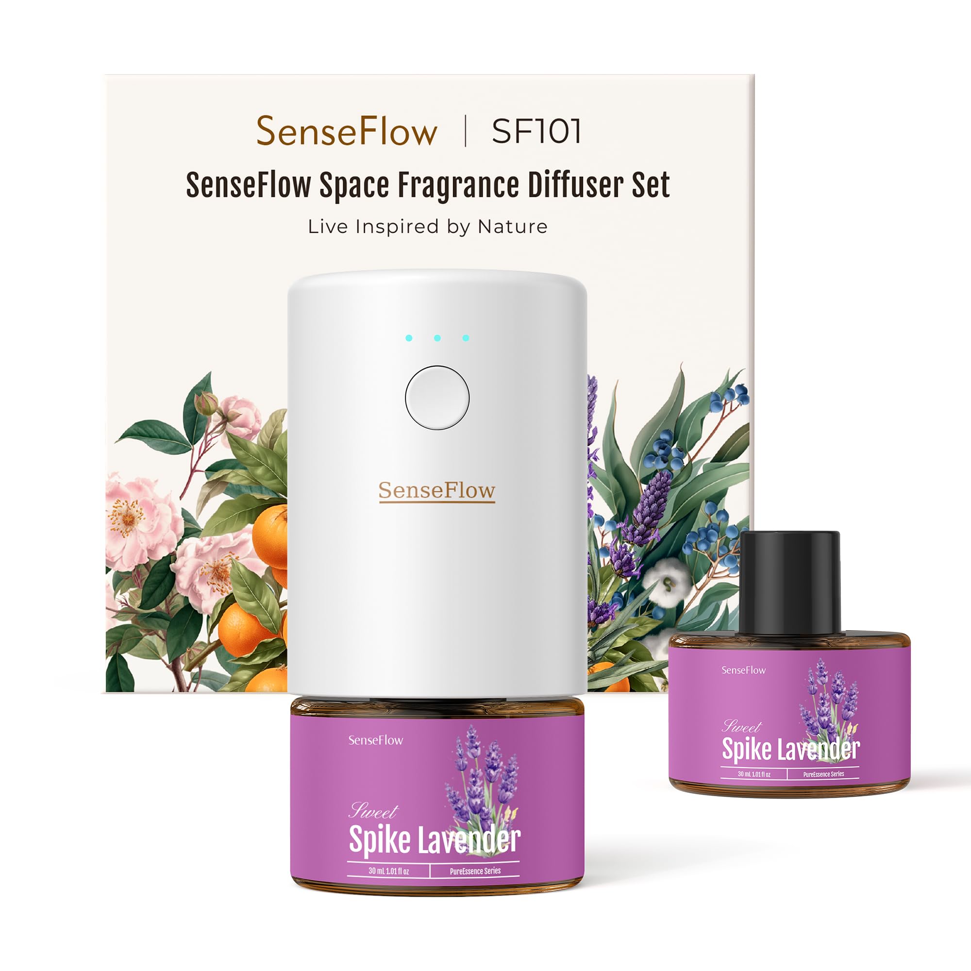 SenseFlow SF101 Pro Waterless Ultrasonic Essential Oil Diffuser-100% Plant-Based,120-Day Natural Air Freshener & Aromatherapy Di
