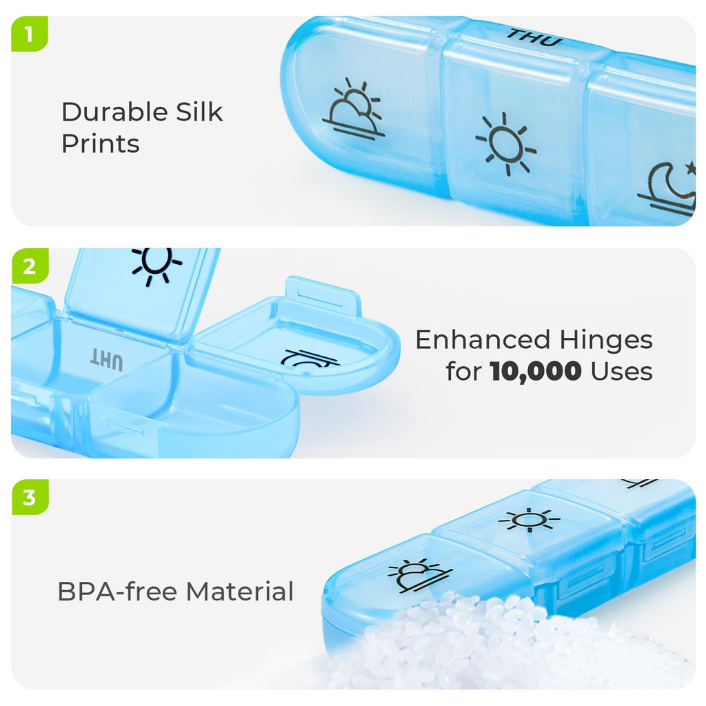 AUVON Weekly Pill Organizer 3 Times a Day, Large Pill Box 7 Day with A PU Leather Bag, Protabel Travel Pill Case Medication Remi