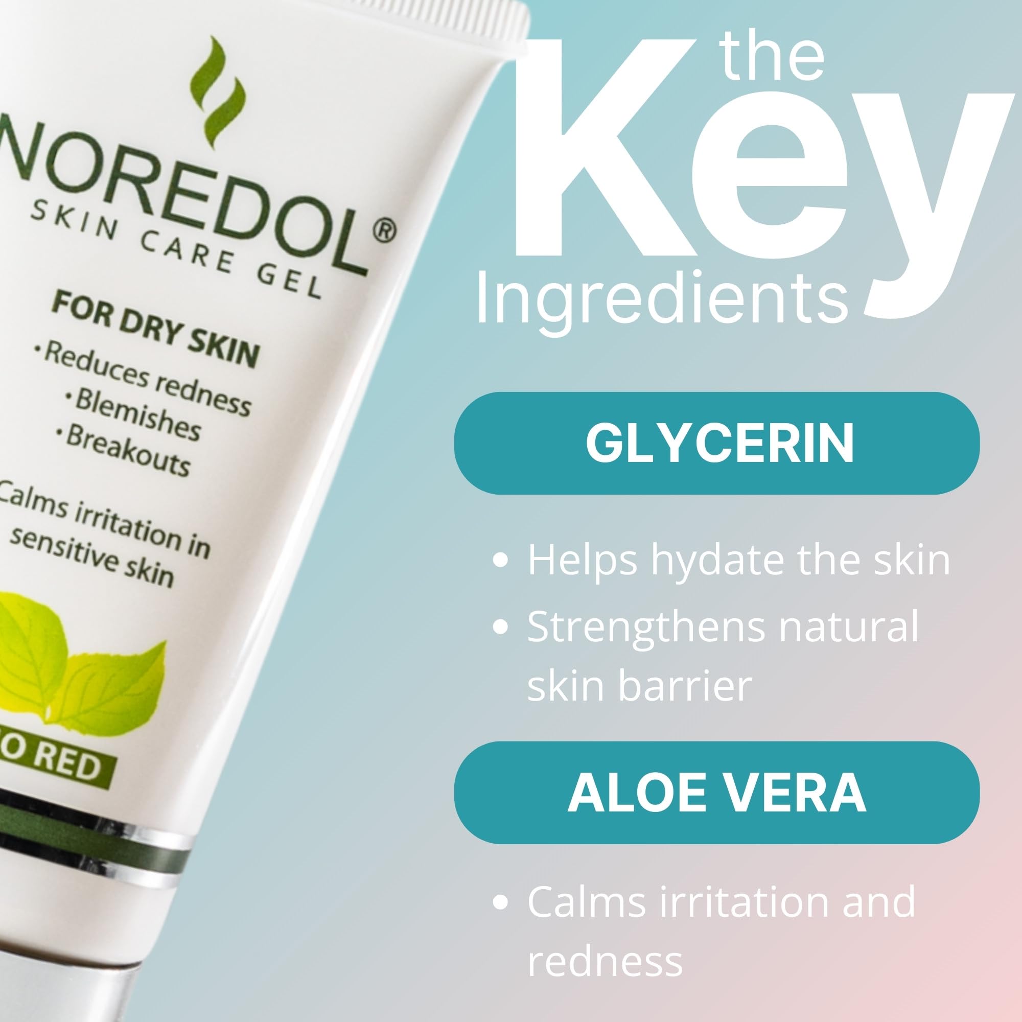 Noredol Skin Care Gel - Redness Relief Moisturizer for Dry Skin - Rosacea Treatment for Face - Soothes Prone Skin and Irritation