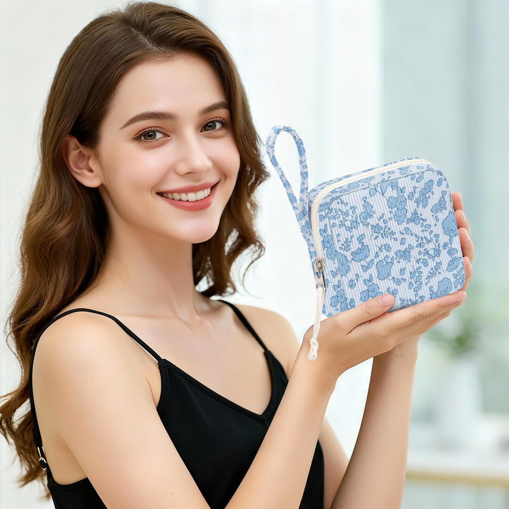 Chicarries Small Makeup Bag | Discreet Period Bag Pad Pouch for Purse| Sanitary Napkin Storage & Tampon Holder for Travel (Flowe
