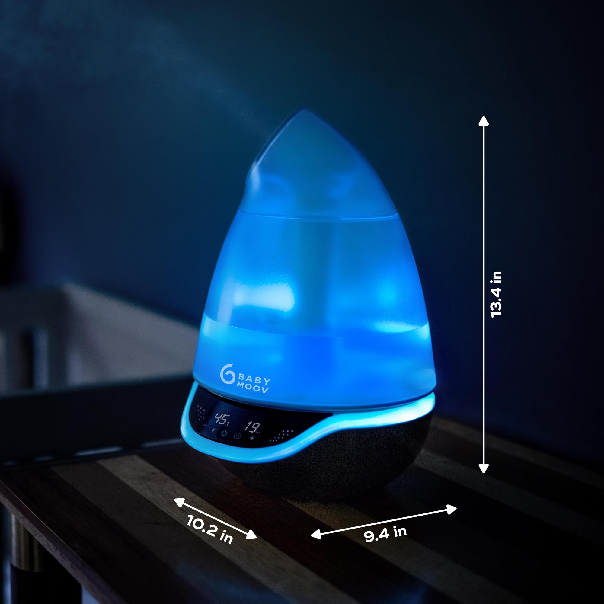 Babymoov Hygro Plus Cool Mist Humidifier 3-in-1 Humidity Control, Multicolored Night Light & Essential Oil Diffuser Easy Use and