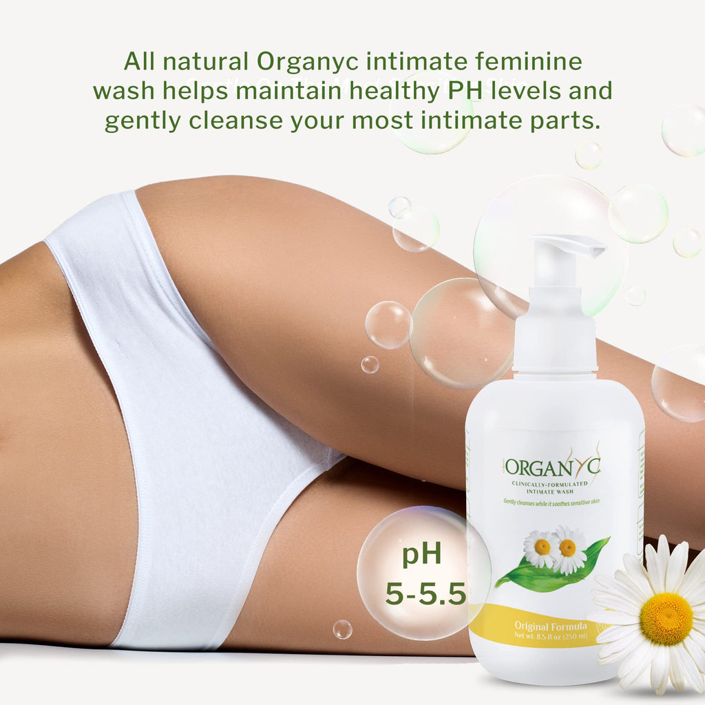 Organyc - Feminine Intimate Wash for Sensitive Skin - Free from Chlorine, Parabens, SLSSLES, and Synthetic Perfumes - 8.5 Fl Oz