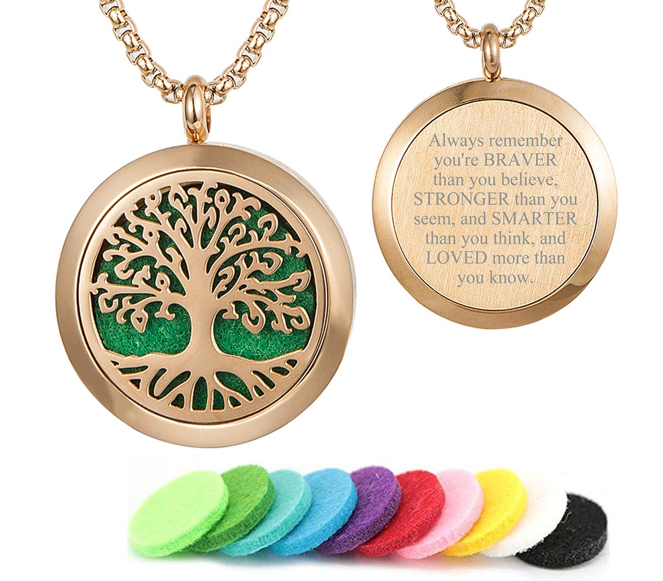 Aromatherapy Essential Oil Diffuser Necklace Tree of Life Pattern Stainless Steel Locket Pendant with 24 inch Adjustable Chain