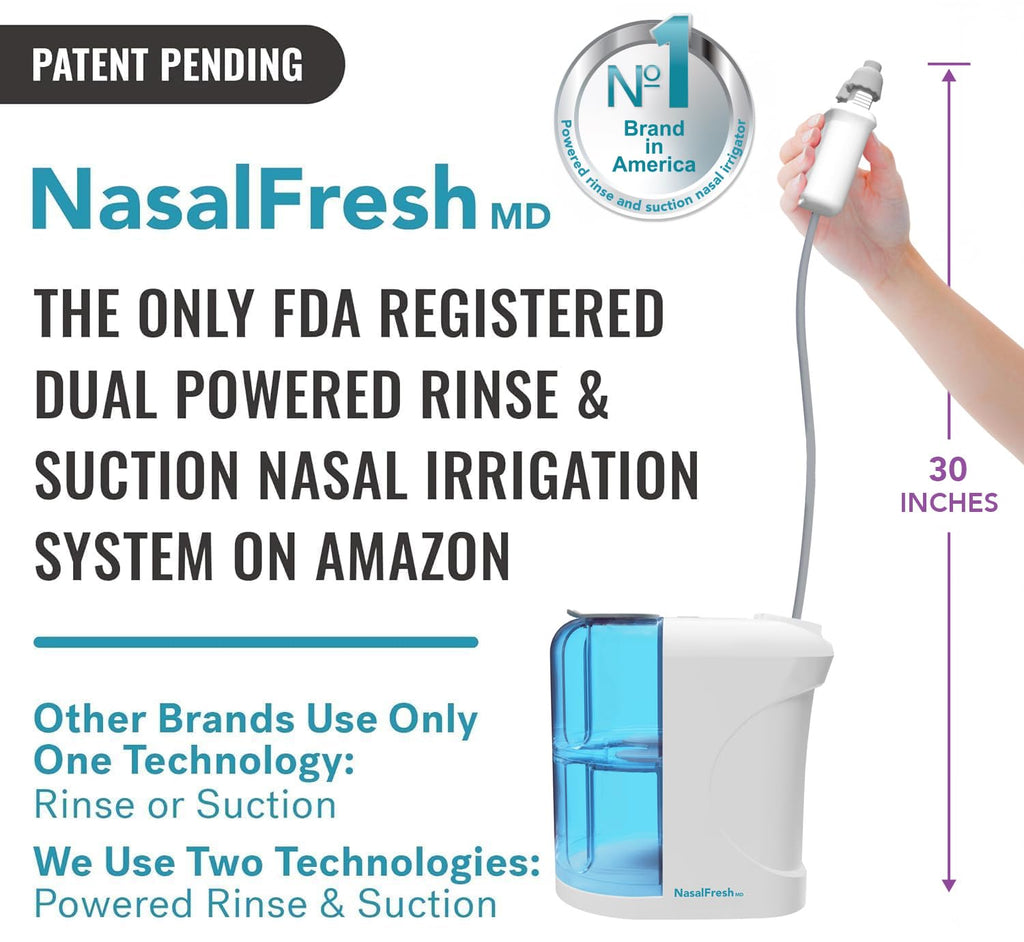 NASALFRESH MD - Dual Powered Nasal Irrigation System Nasal Rinse and Wash - Sinus Decongestant Relief System w/ 30 Saline Packet