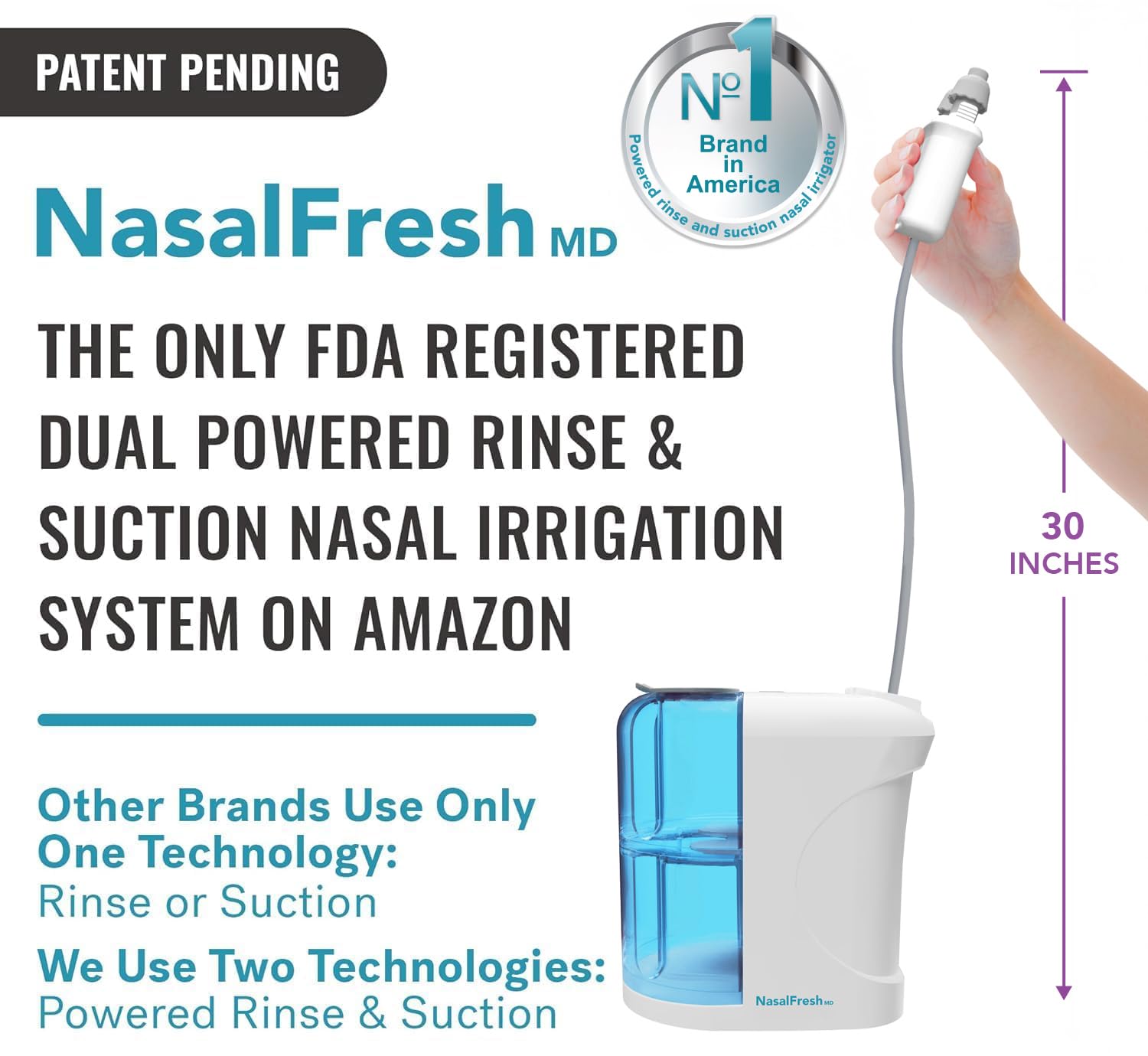 NASALFRESH MD - Dual Powered Nasal Irrigation System Nasal Rinse and Wash - Sinus Decongestant Relief System w/ 30 Saline Packet