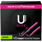 U by Kotex Click Compact Tampons, Super Absorbency, Unscented, 45 Count