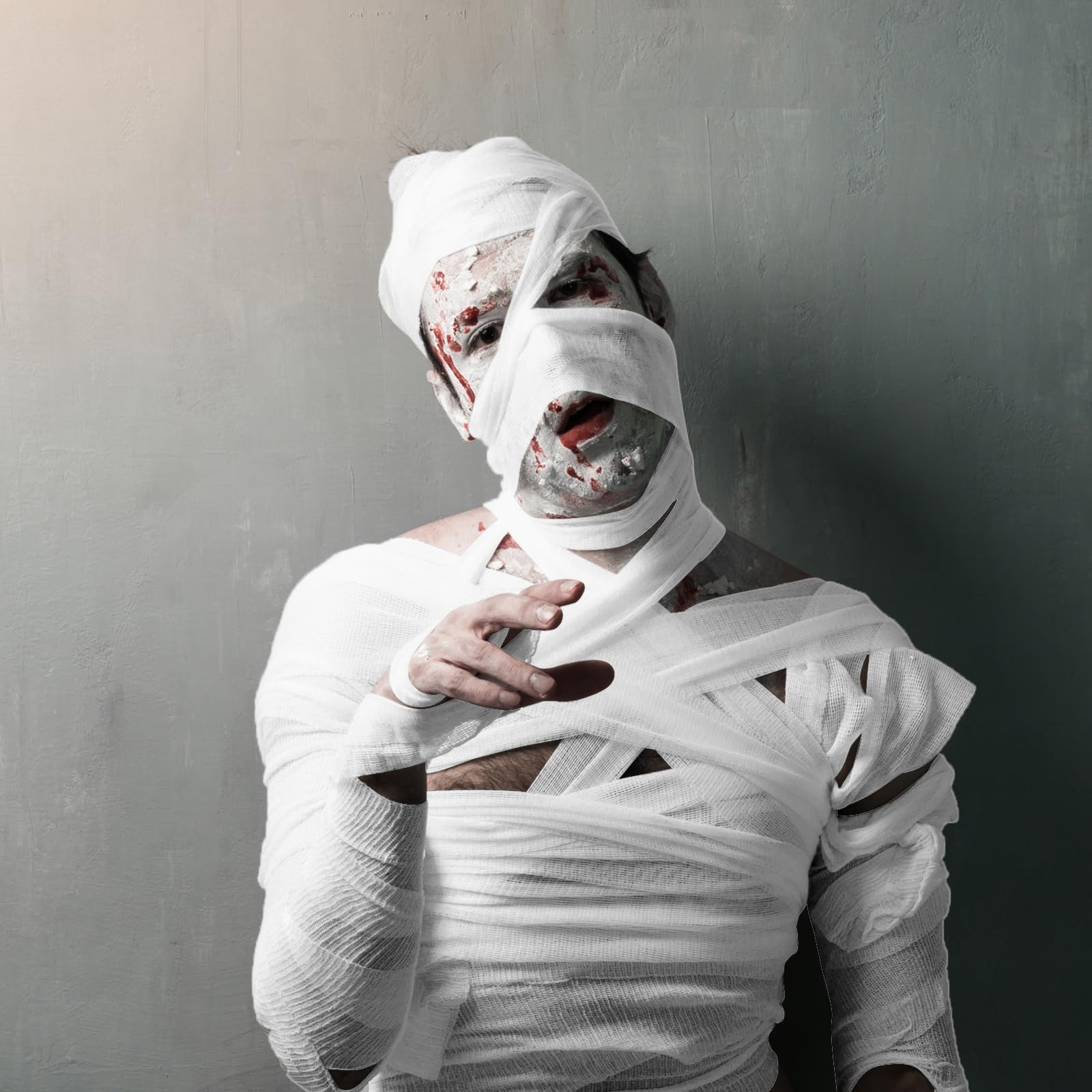 Preboun Halloween Mummy Bandage Wrap Bloody Gauze Zombie Makeup Props Creepy Costume Bandage Cosplay Party (White,65.6 ft X 3.15