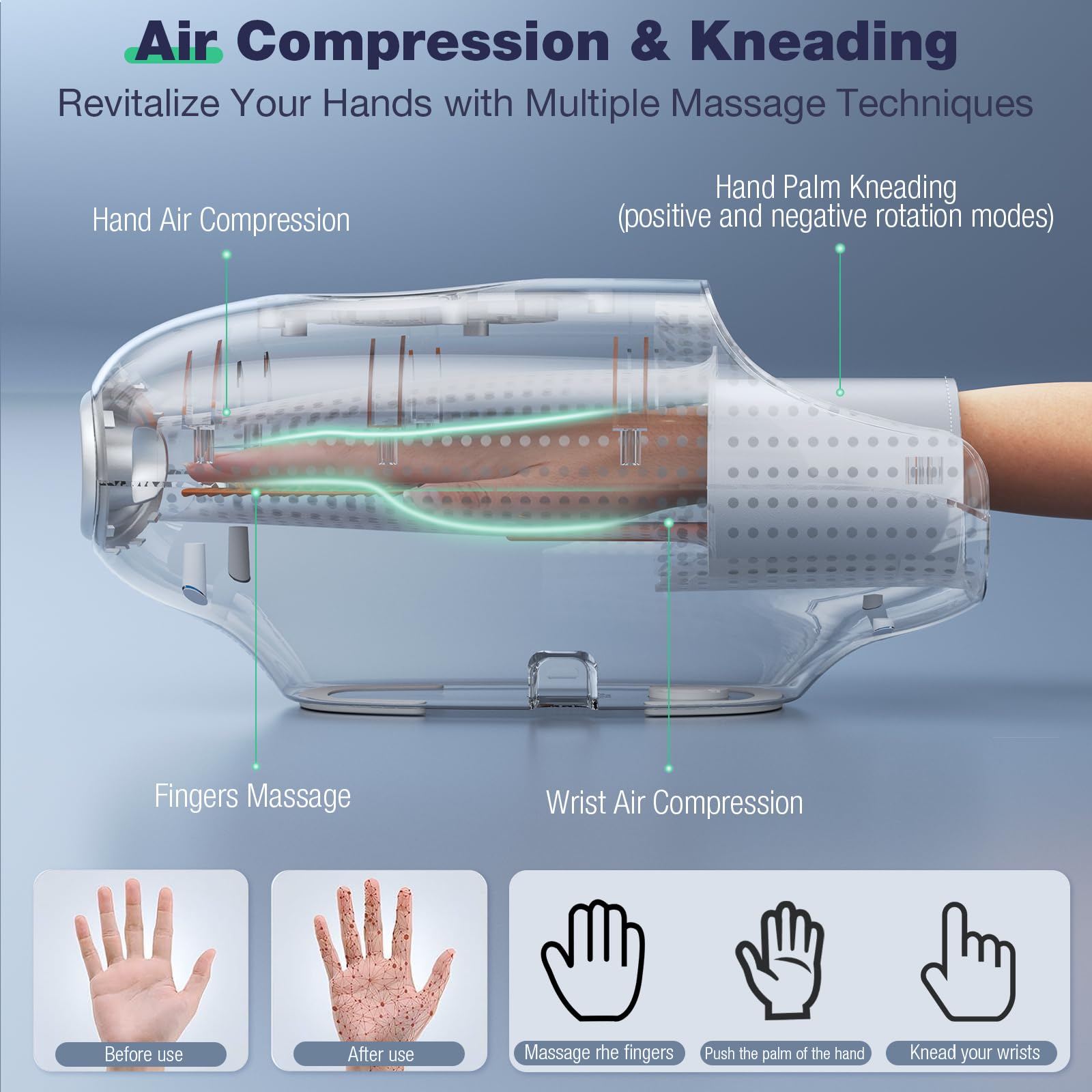 SKRFORM Hand Massager with Heat and Compression, Hand Massage for Arthritis and Carpal Tunnel Relief, 6 Modes Pressure Point The