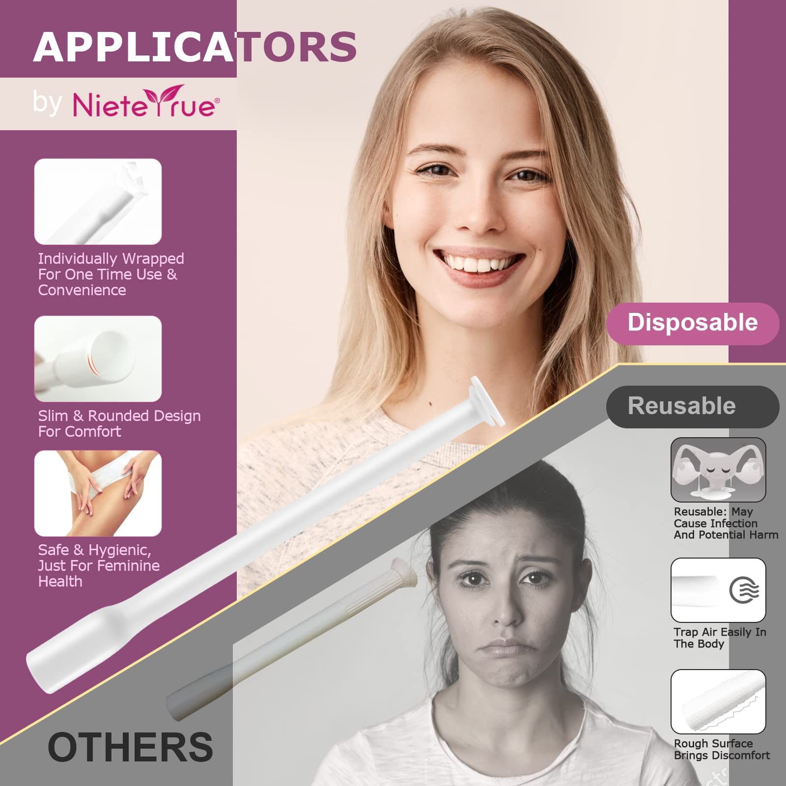Nieteyrue (40 Packs) Disposable Vaginial Applicators Individually Wrapped Hygienic Fit to Size 00 Cap-sules and Many Shapes of S