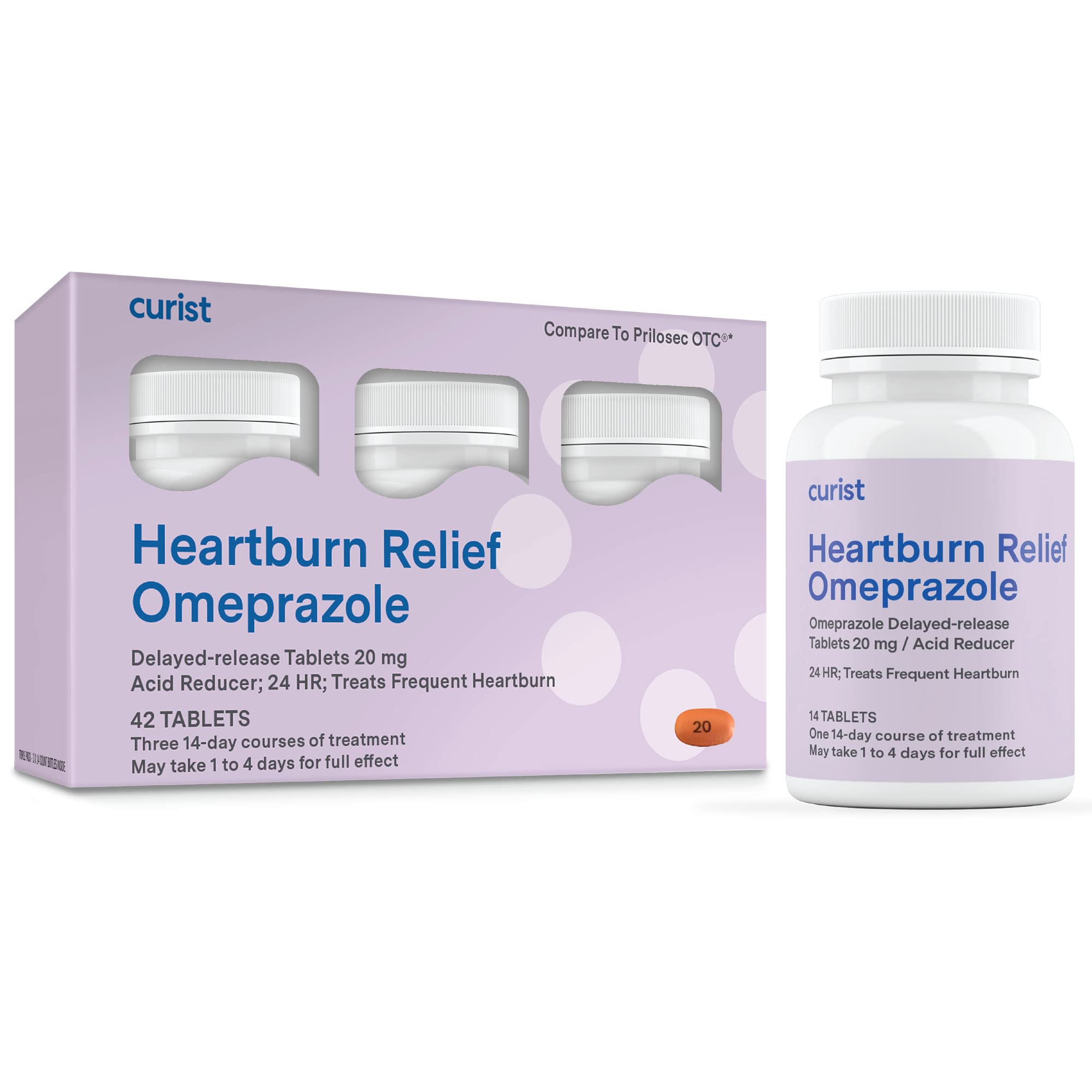 Curist Omeprazole 20mg Tablets - 42 Count Delayed-Release Tablets - Acid Reflux Medicine for Heartburn Relief