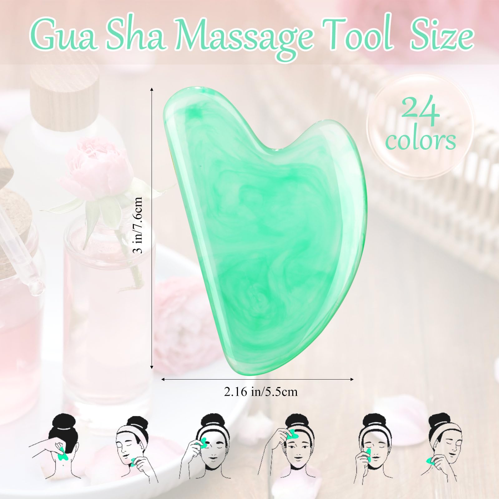 Sherr 24 Pcs Gua Sha Facial Tool Resin Gua Sha Massage Tool Heart Shaped Gua Sha Stone Guasha Board for Face Body Skin Massage S