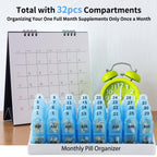 Daviky Monthly Pill Organizer 2 Times a Day, 30 Day Pill Box AM PM with Separate Container, One Month Medicine Case Twice a Day