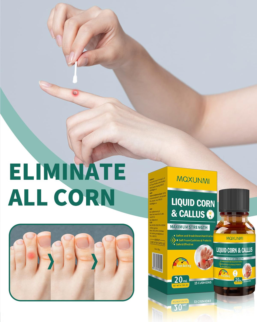 MQXUNMI Liquid Corn Removers for Feet, Maximum Strength Corn Removers for Toes, Fast Acting Liquid for Corn, Safe Foot Care with