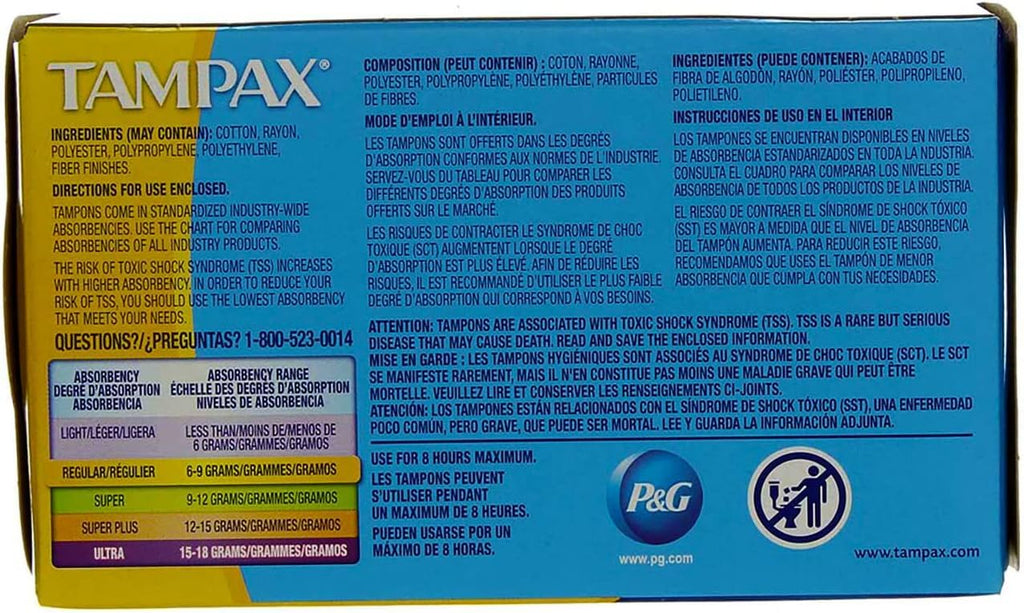Tampax Tampons Regular Absorbency - 10 ct, Pack of 5