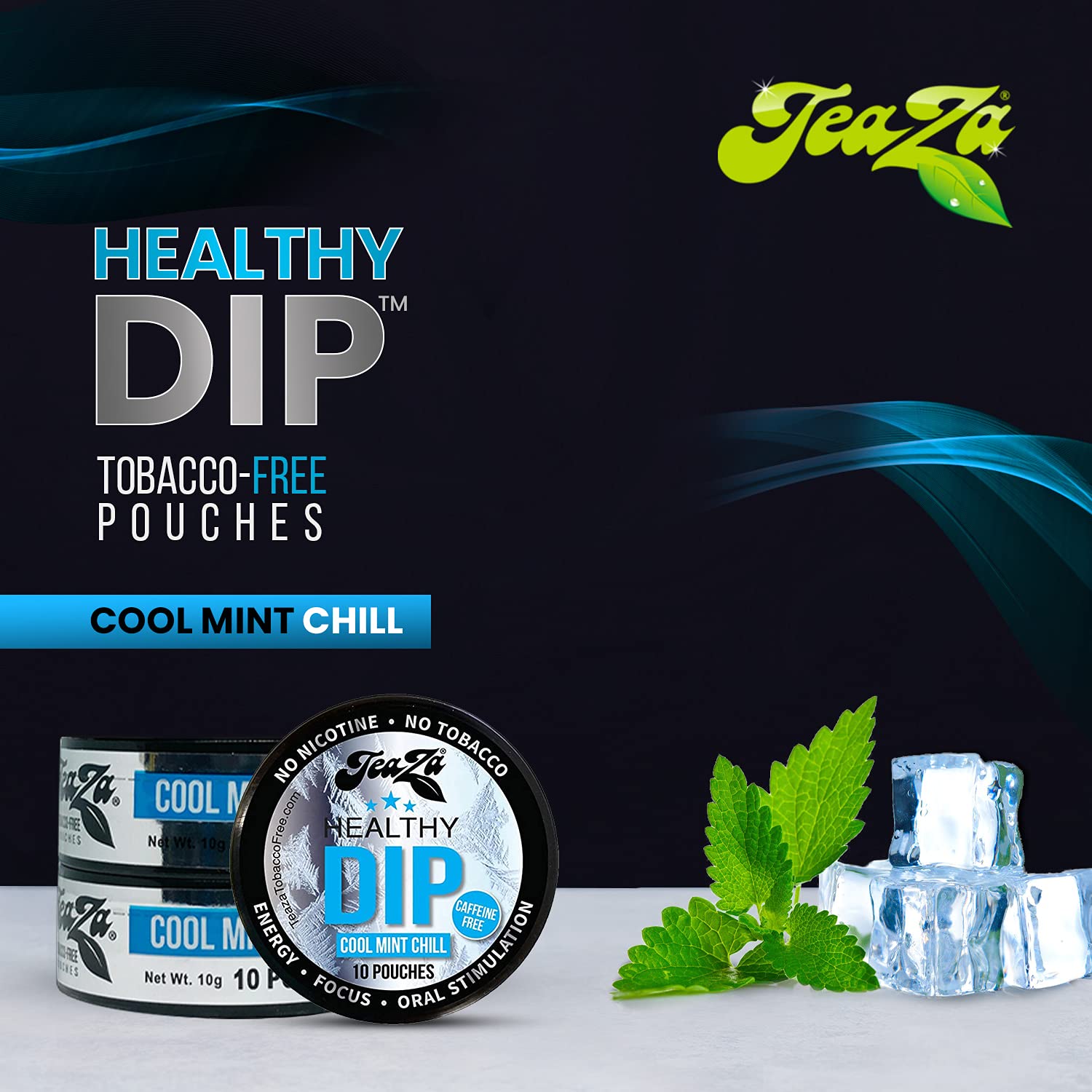 TeaZA Energy Pouches, Tobacco Free Nicotine Free Smokeless Alternative Snuff & Energy Dip Chewing Tobacco Alternative Healthy Di
