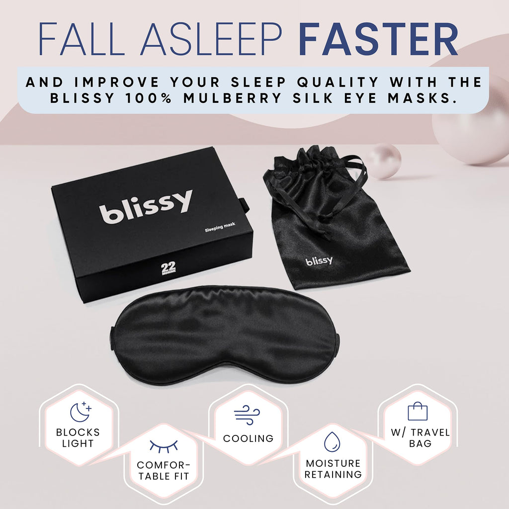 Blissy Silk Sleep Mask - Silk Eye Sleeping Mask for Women & Men for Total Blackout - Silk Eye Mask - 100% Pure Mulberry Silk, 22