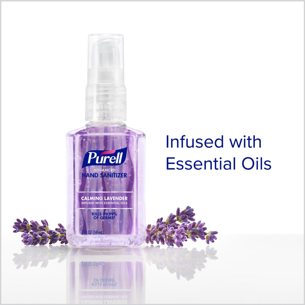 Purell Advanced Hand Sanitizer Gel Infused with Essential Oils, Calming Lavender, 2 fl oz Travel-Size Pump Bottle (Pack of 6), 3