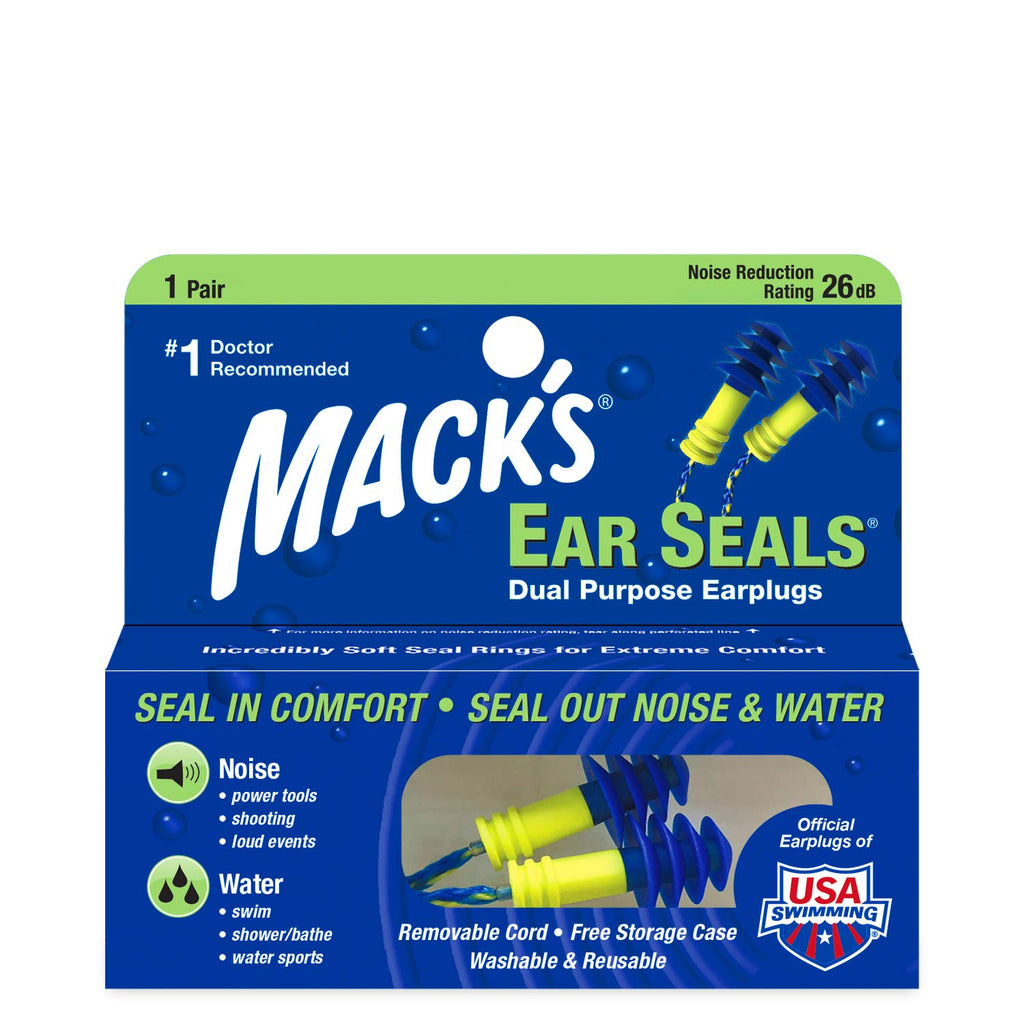 Macks Ear Seals Earplugs, 1 Pair with Detachable Cord - 26db High NRR - Dual Purpose Comfortable Ear Plugs for Noise Reduction a