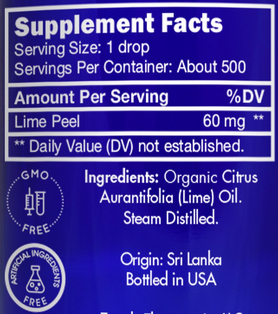 Organic, Lime Essential Oil, Food Grade, for Cooking - 100% Pure, Lime Oil, by Zongle Therapeutics, 1 OZ
