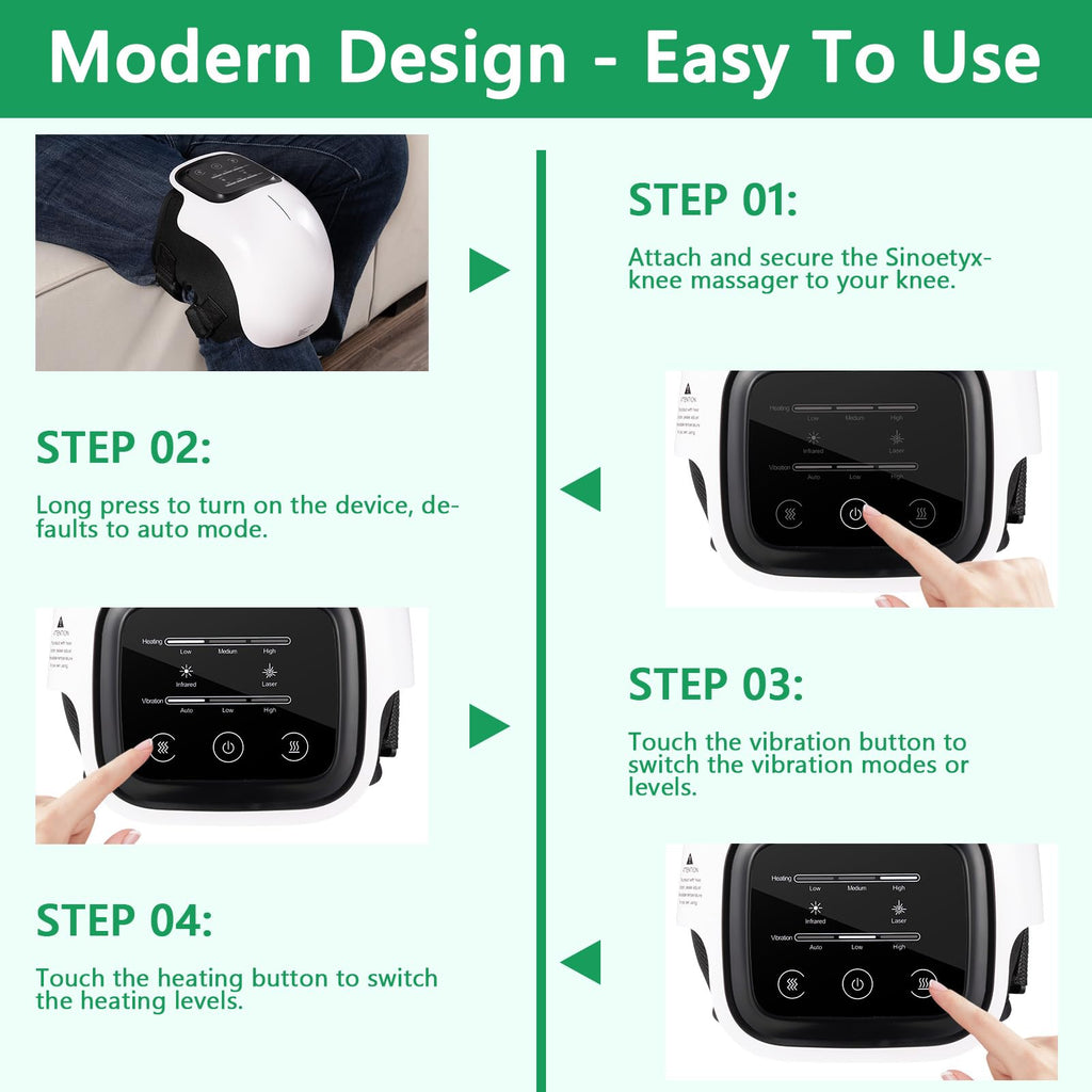 Sinoteryx Knee Massager,Cordless Knee Massager with Heat,Relax Knee Massage Helps Joint Stiff and Discomfort,3 Levels Heat & Vib