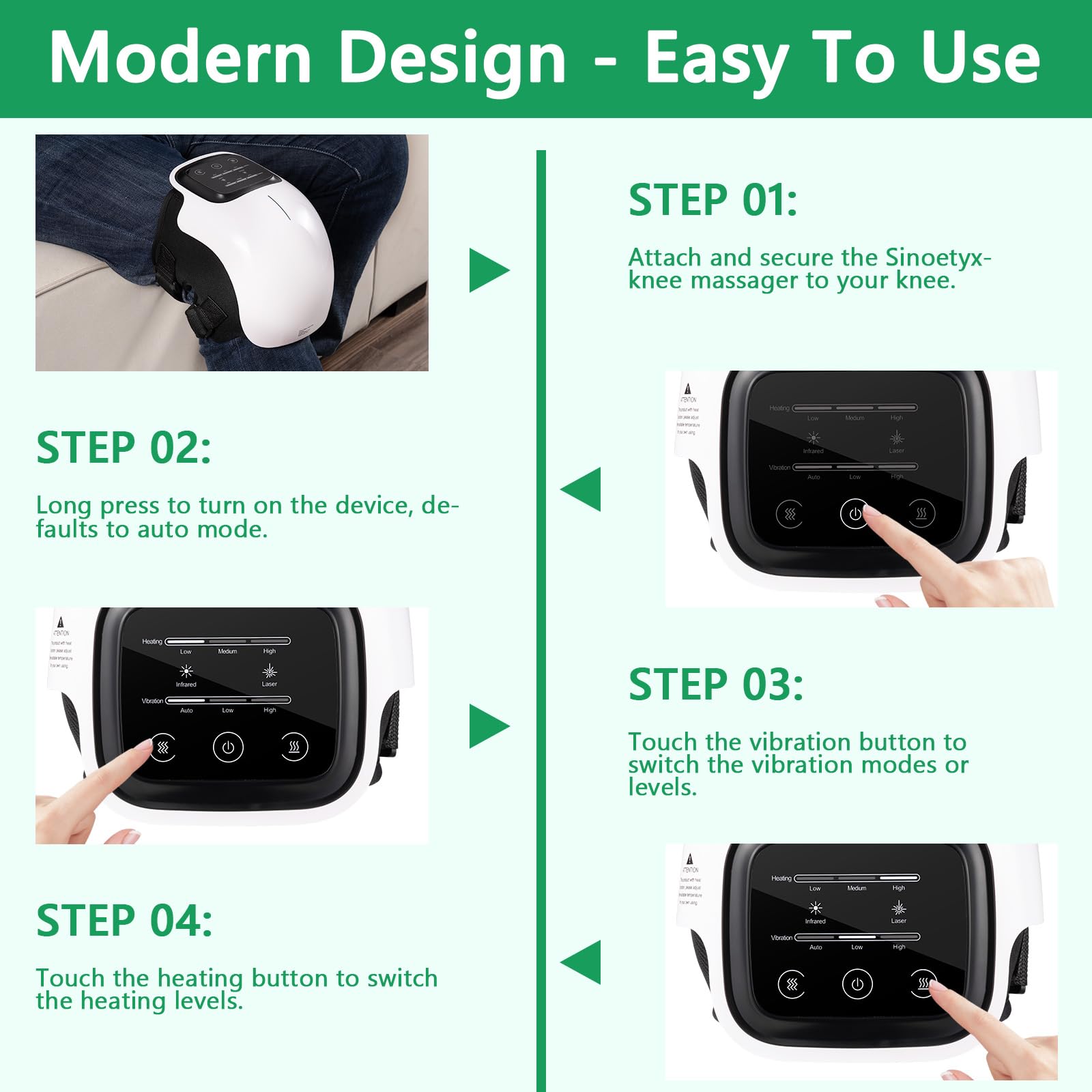 Sinoteryx Knee Massager,Cordless Knee Massager with Heat,Relax Knee Massage Helps Joint Stiff and Discomfort,3 Levels Heat & Vib