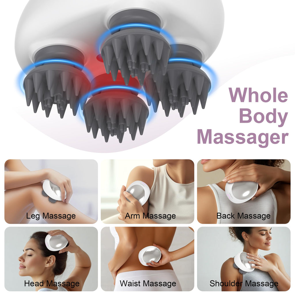 AIBOKEE Electric Scalp Massager, Portable Head Stress Relax,IPX7 Waterproof Rechargeable Head Massager Scalp Stress Relax, Body