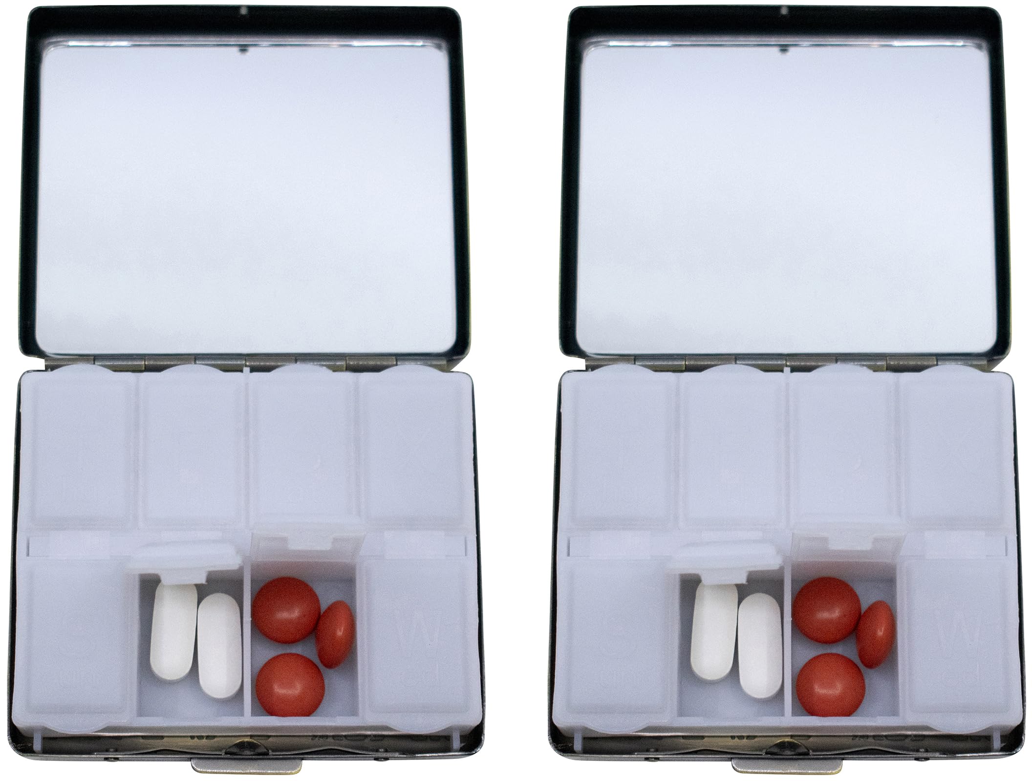 Set of 2 Metal-Plated Weekly (7-Day) Pill Box Case & Portable Medicine Organizer (Antique Brass Victorian)