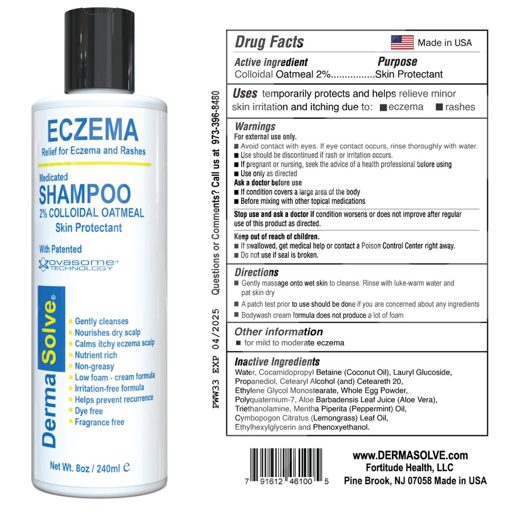Dermasolve Eczema Relief Shampoo - Flare Control Scalp & Dandruff Free Therapy That Protects, Moisturizes, and Repairs Skin for