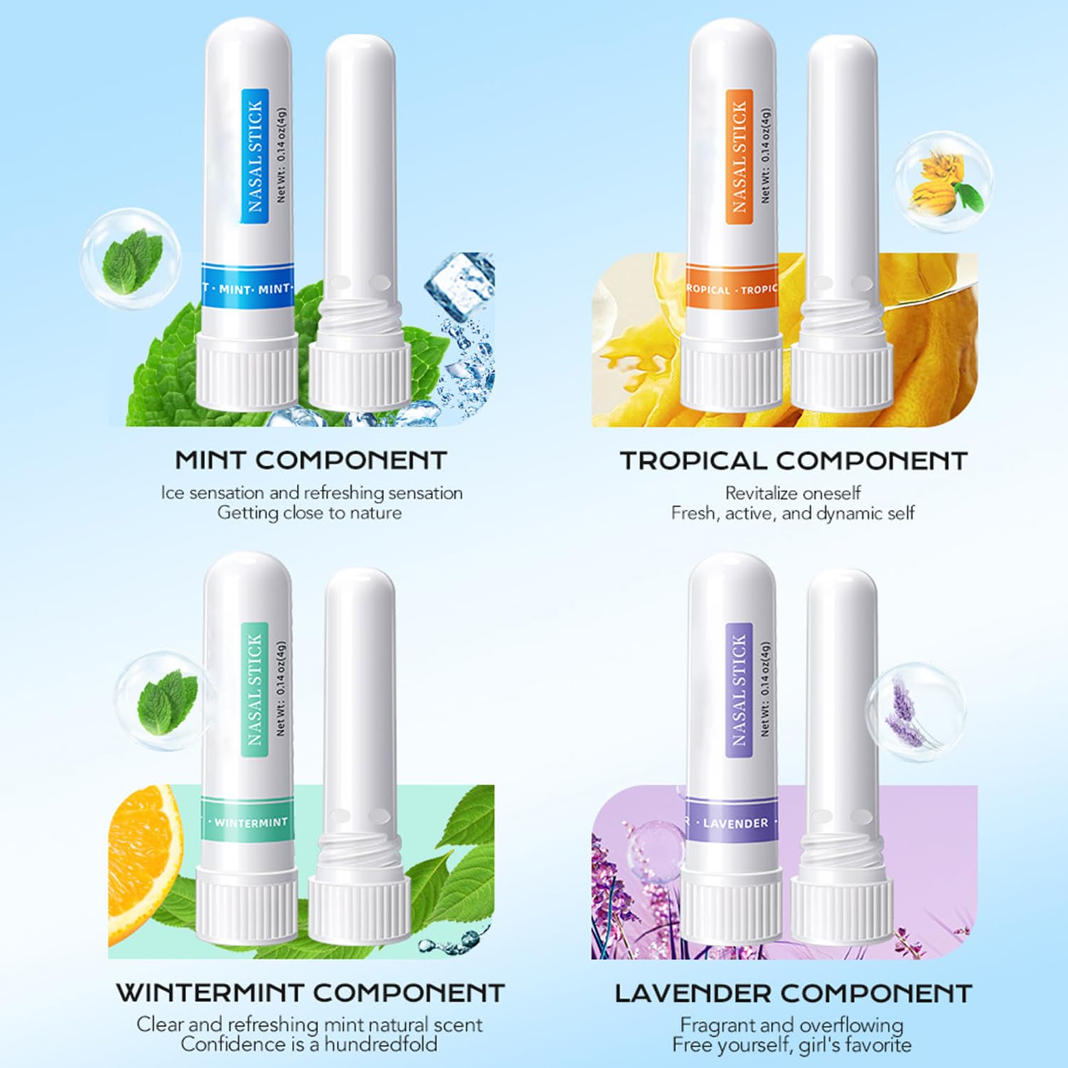affeeco Nasal Stick Boost Energy Set, Nose Inhaler Stick,Nasal (Set of 4)