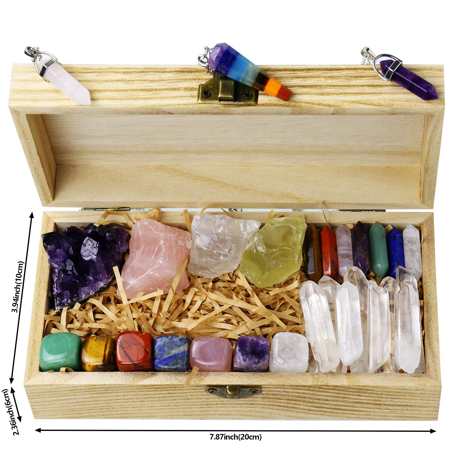 Nvzi Healing Crystals and Stones Kit in Box, Chakra Crystal Set, Amethyst Crystal, Rose Quartz, Citrine, Clear Quartz Wands, Red